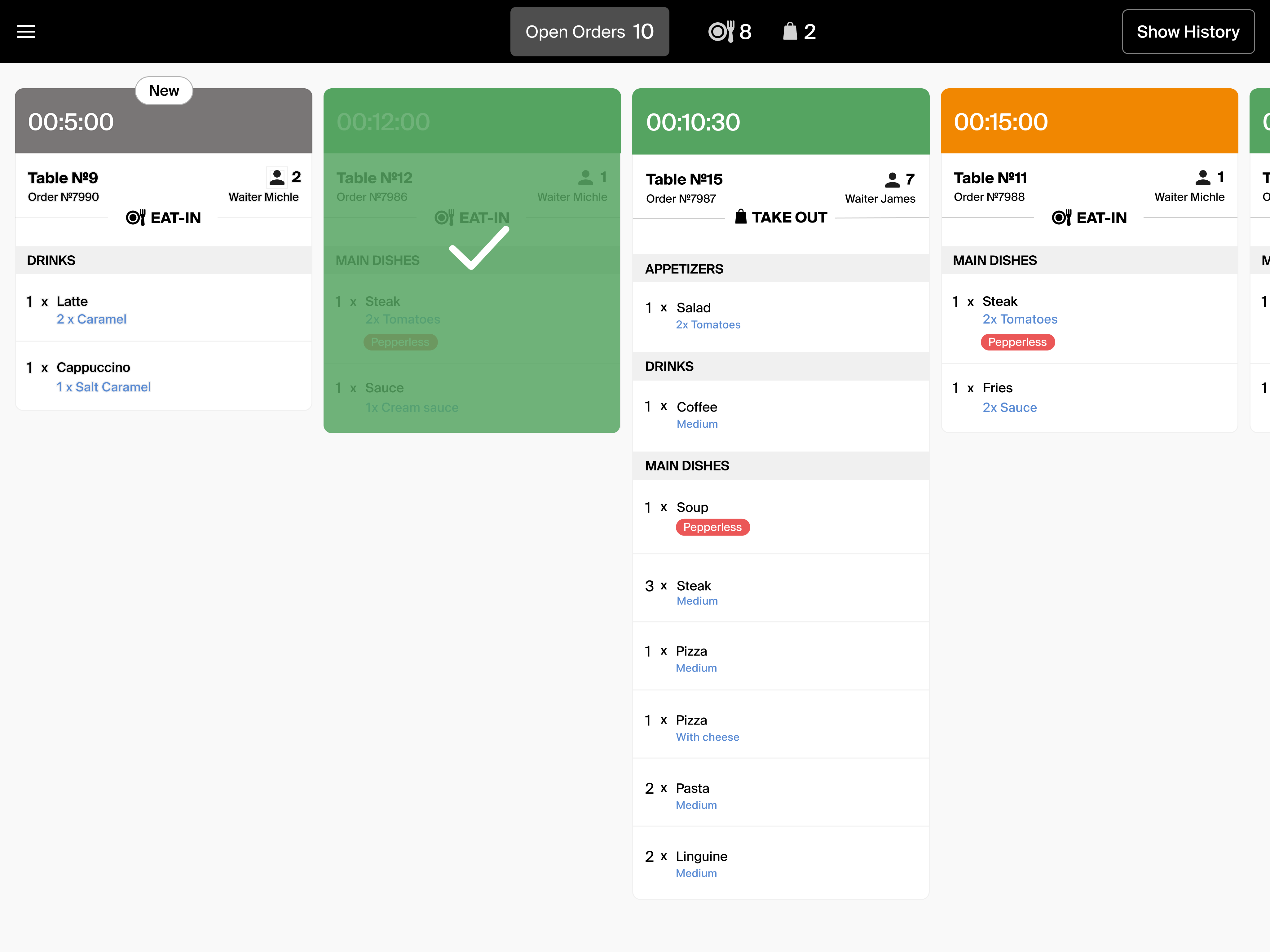 Expeditor screen — order completed